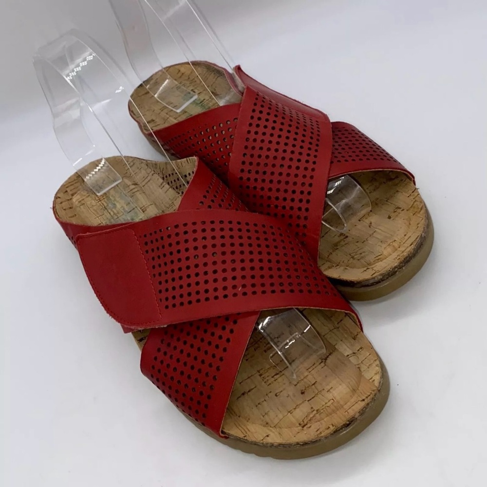 BioNatura Italian Made Red Leather Sandal Perforated Comfort Slides Shoes Sz 40